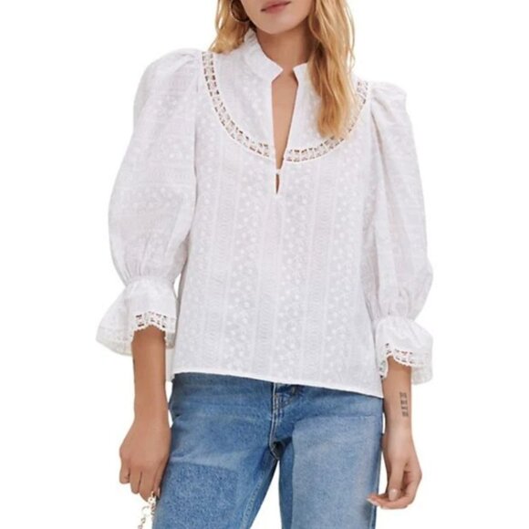 Maje White Lace-Trim Blouse. Size M - Picture 1 of 3